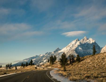 Winding road leading to the Tetons